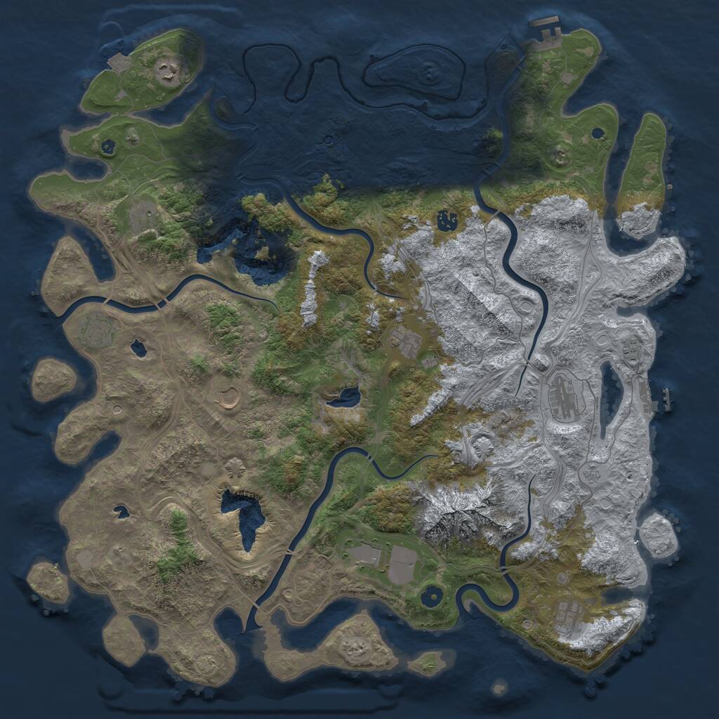 Rust Map: Procedural Map, Size: 5000, Seed: 714203406, 16 Monuments