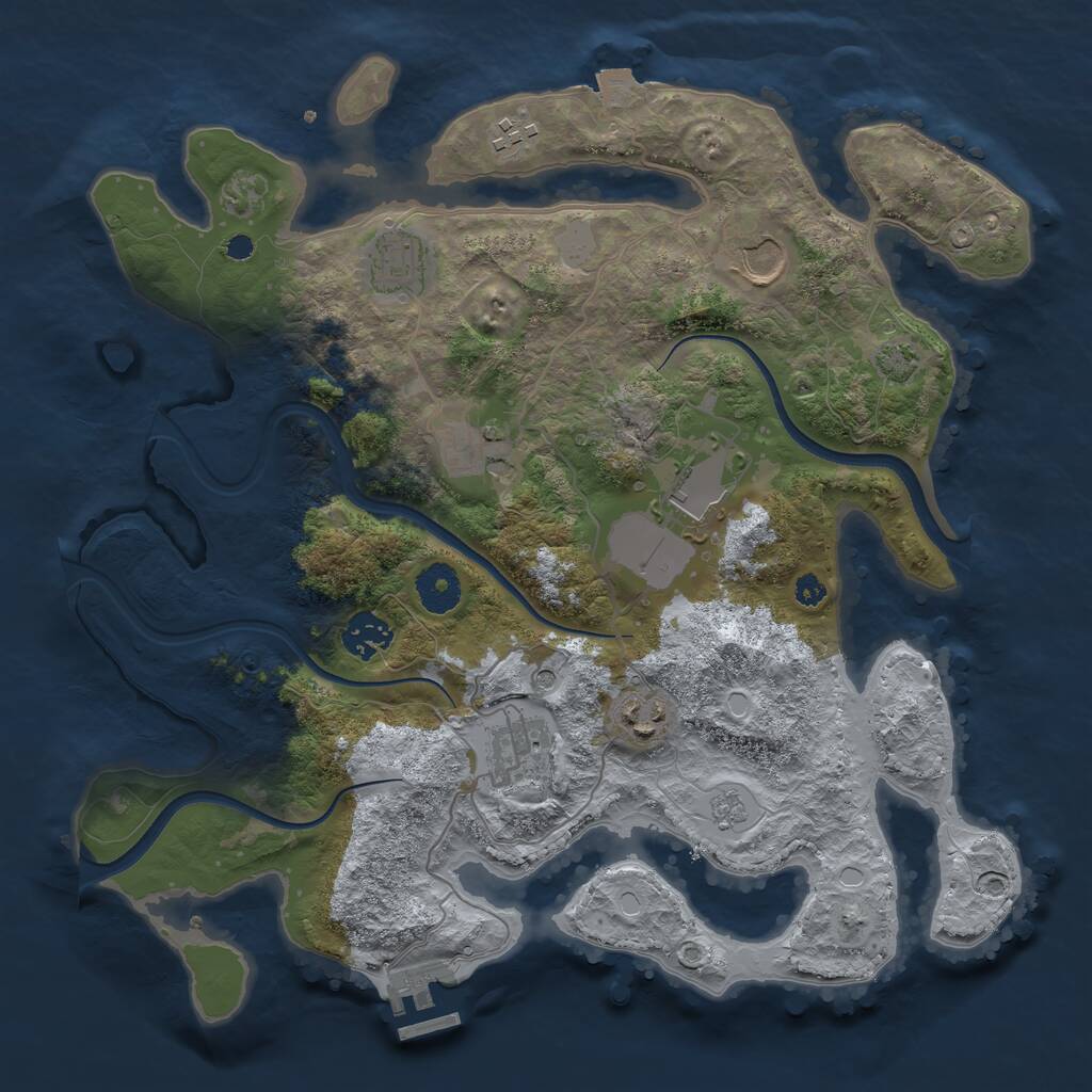 Rust Map: Procedural Map, Size: 3500, Seed: 1186286840, 13 Monuments