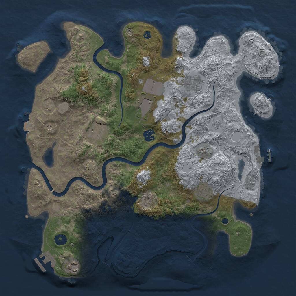 Rust Map: Procedural Map, Size: 3750, Seed: 2041472045, 13 Monuments