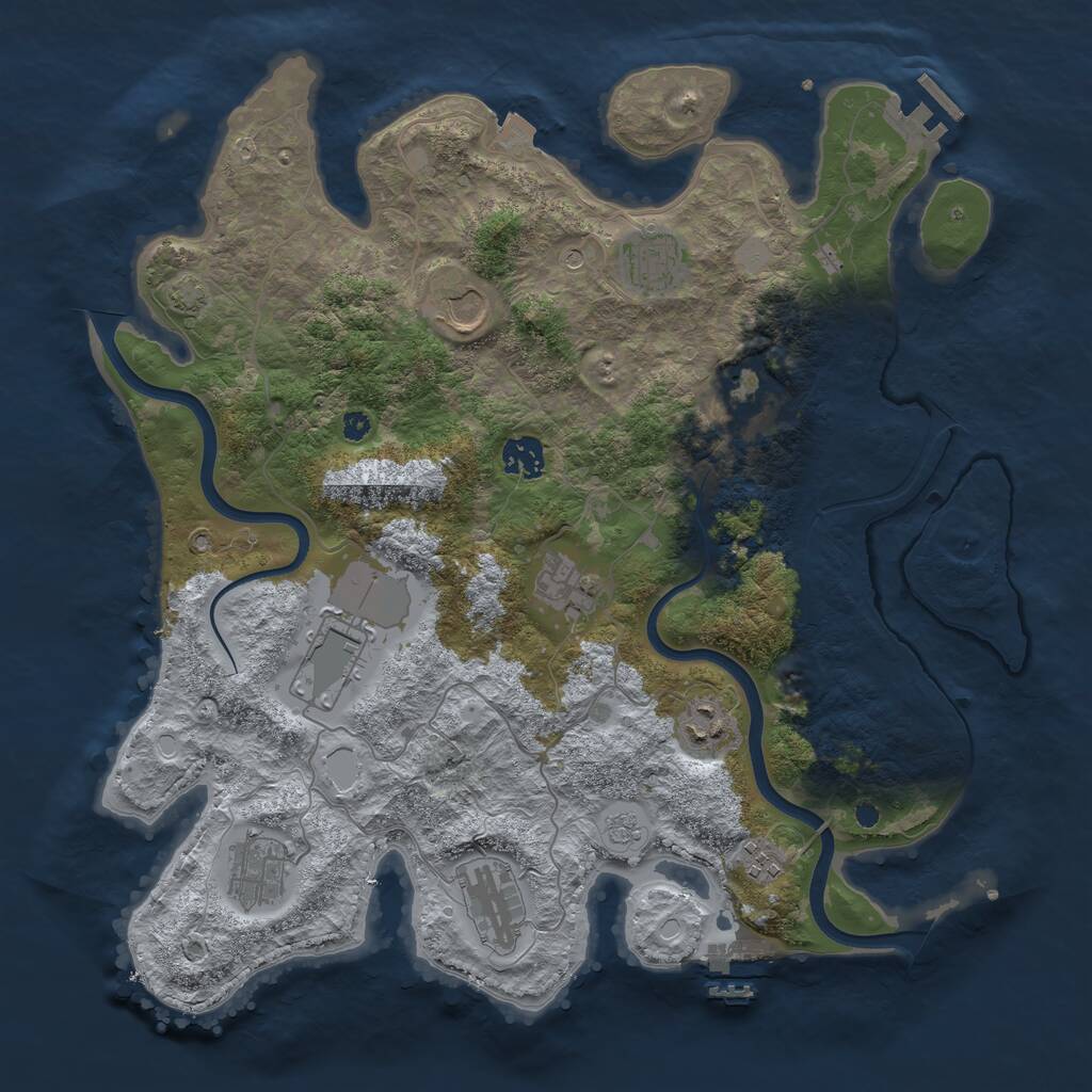 Rust Map: Procedural Map, Size: 3800, Seed: 456868913, 16 Monuments