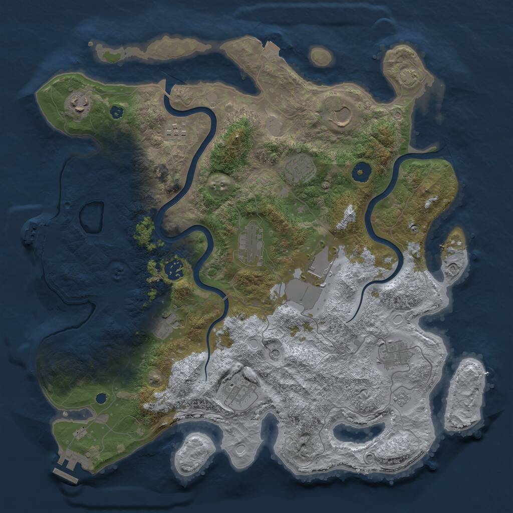 Rust Map: Procedural Map, Size: 3900, Seed: 6842, 16 Monuments