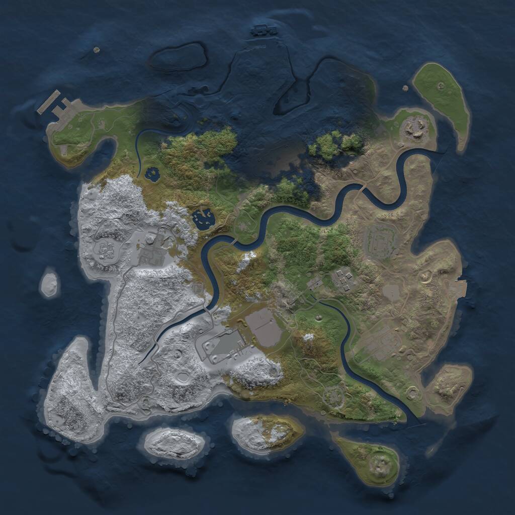 Rust Map: Procedural Map, Size: 3500, Seed: 57755, 14 Monuments