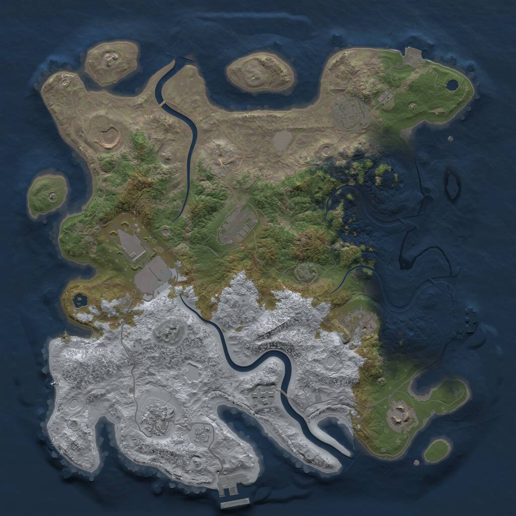 Rust Map: Procedural Map, Size: 3600, Seed: 1229693723, 14 Monuments