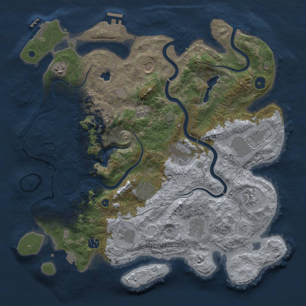 Rust Map: Procedural Map, Size: 4000, Seed: 1045467973, 17 Monuments