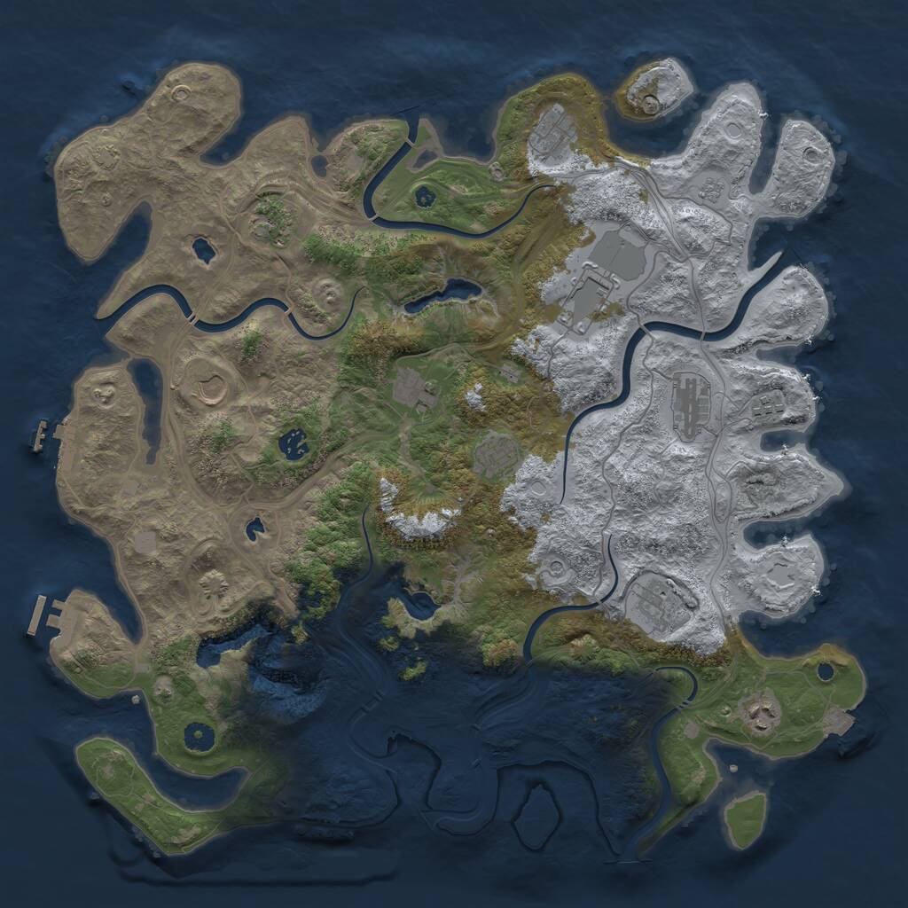 Rust Map: Procedural Map, Size: 4500, Seed: 1942093640, 17 Monuments