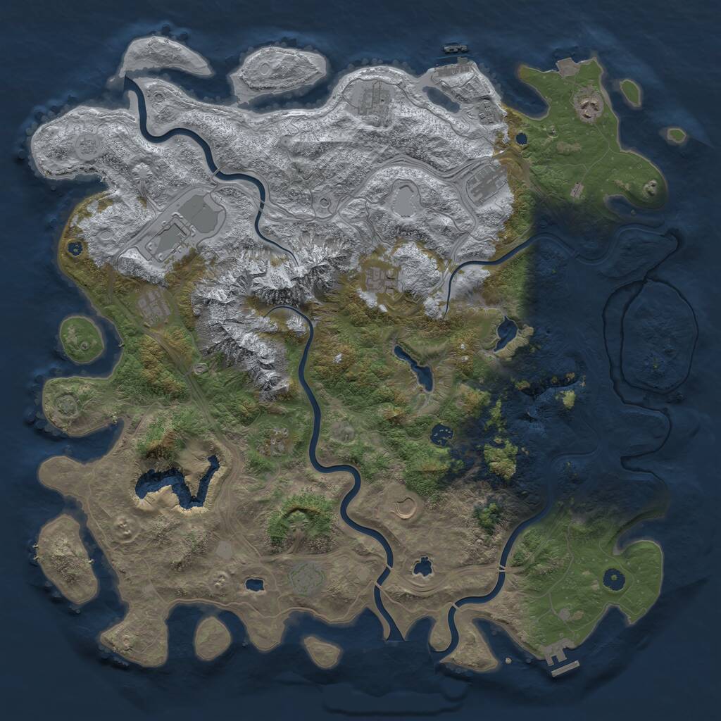 Rust Map: Procedural Map, Size: 5000, Seed: 74928, 17 Monuments