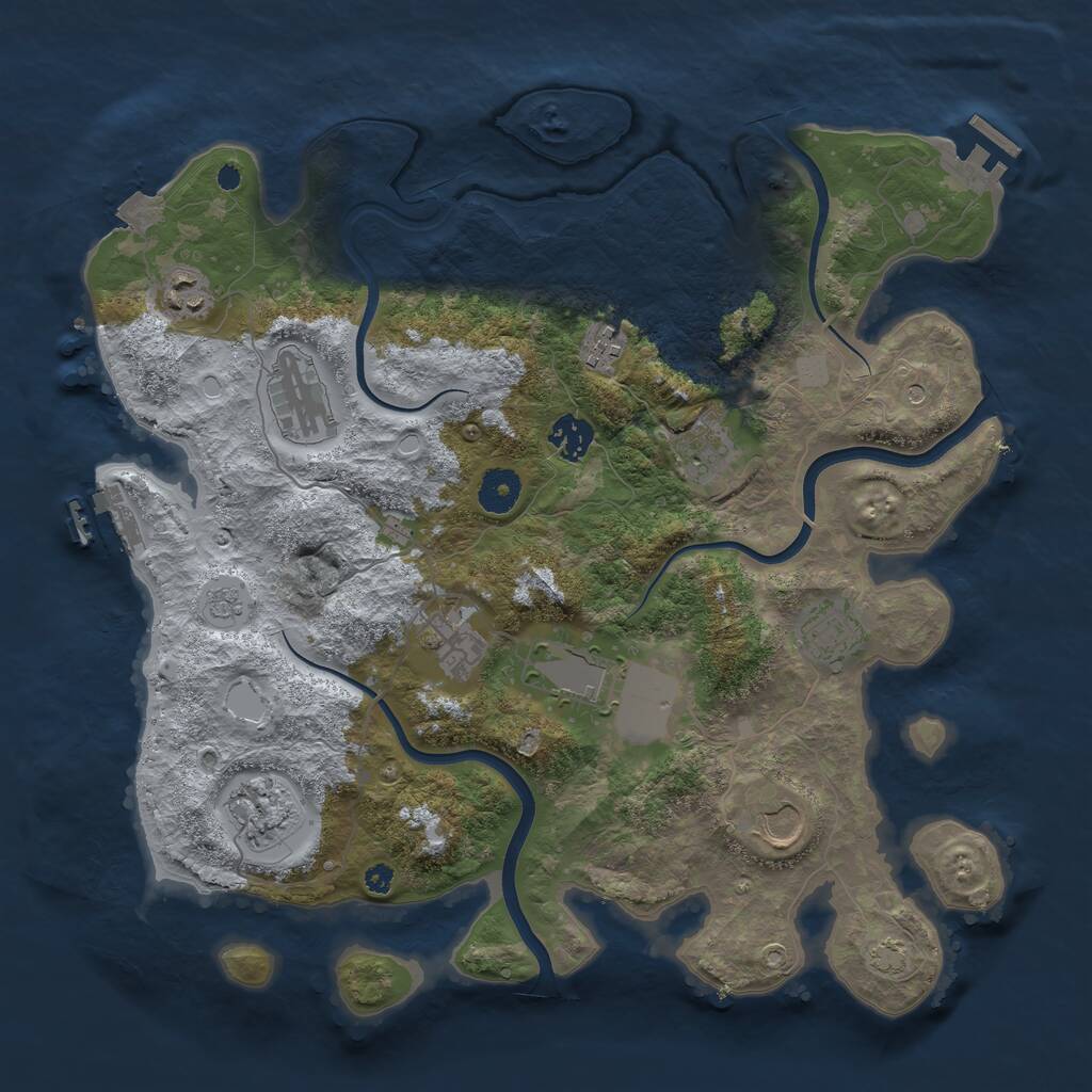 Rust Map: Procedural Map, Size: 3750, Seed: 1033999694, 16 Monuments