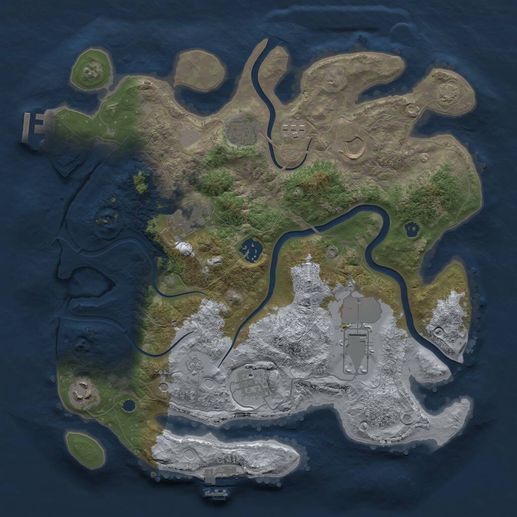 Rust Map: Procedural Map, Size: 3500, Seed: 1329651533, 14 Monuments