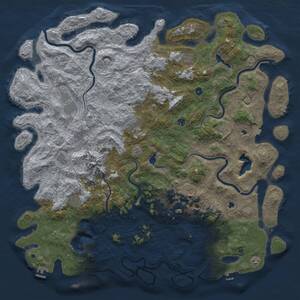 Thumbnail Rust Map: Procedural Map, Size: 6000, Seed: 2144191558, 17 Monuments