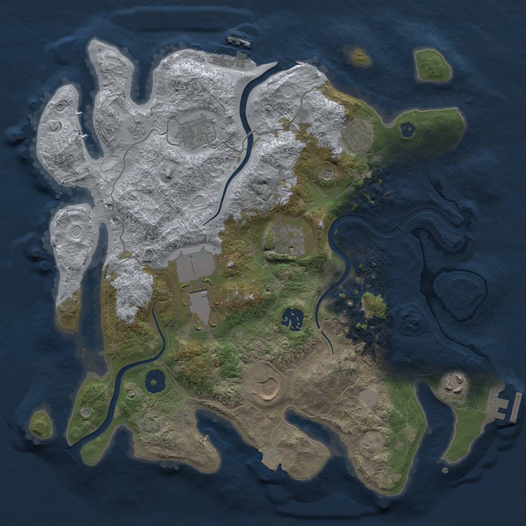 Rust Map: Procedural Map, Size: 3500, Seed: 1466398592, 14 Monuments