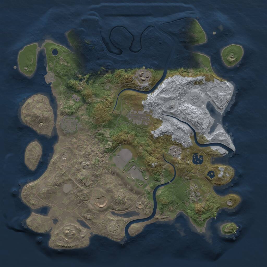 Rust Map: Procedural Map, Size: 3500, Seed: 705145594, 13 Monuments