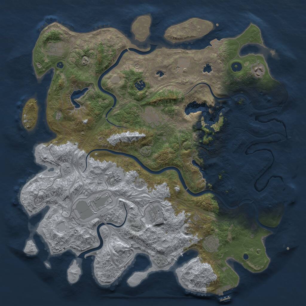 Rust Map: Procedural Map, Size: 4500, Seed: 1027819927, 16 Monuments