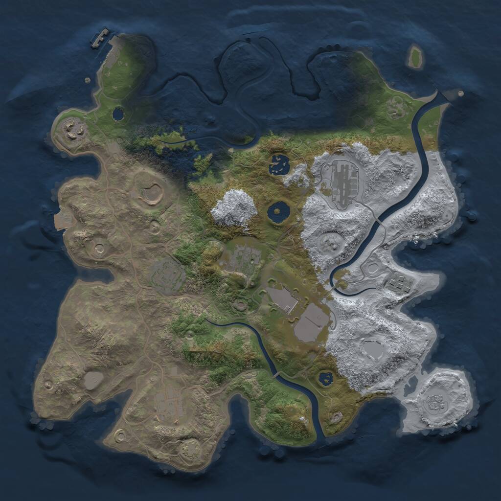 Rust Map: Procedural Map, Size: 3500, Seed: 465843946, 14 Monuments