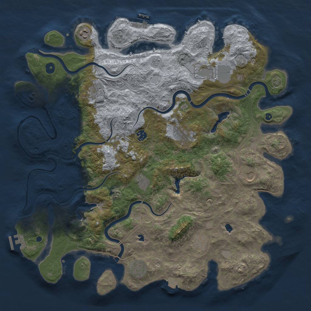 Rust Map: Procedural Map, Size: 4500, Seed: 691028801, 16 Monuments