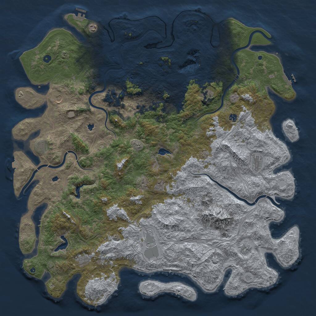 Rust Map: Procedural Map, Size: 6000, Seed: 909704386, 17 Monuments