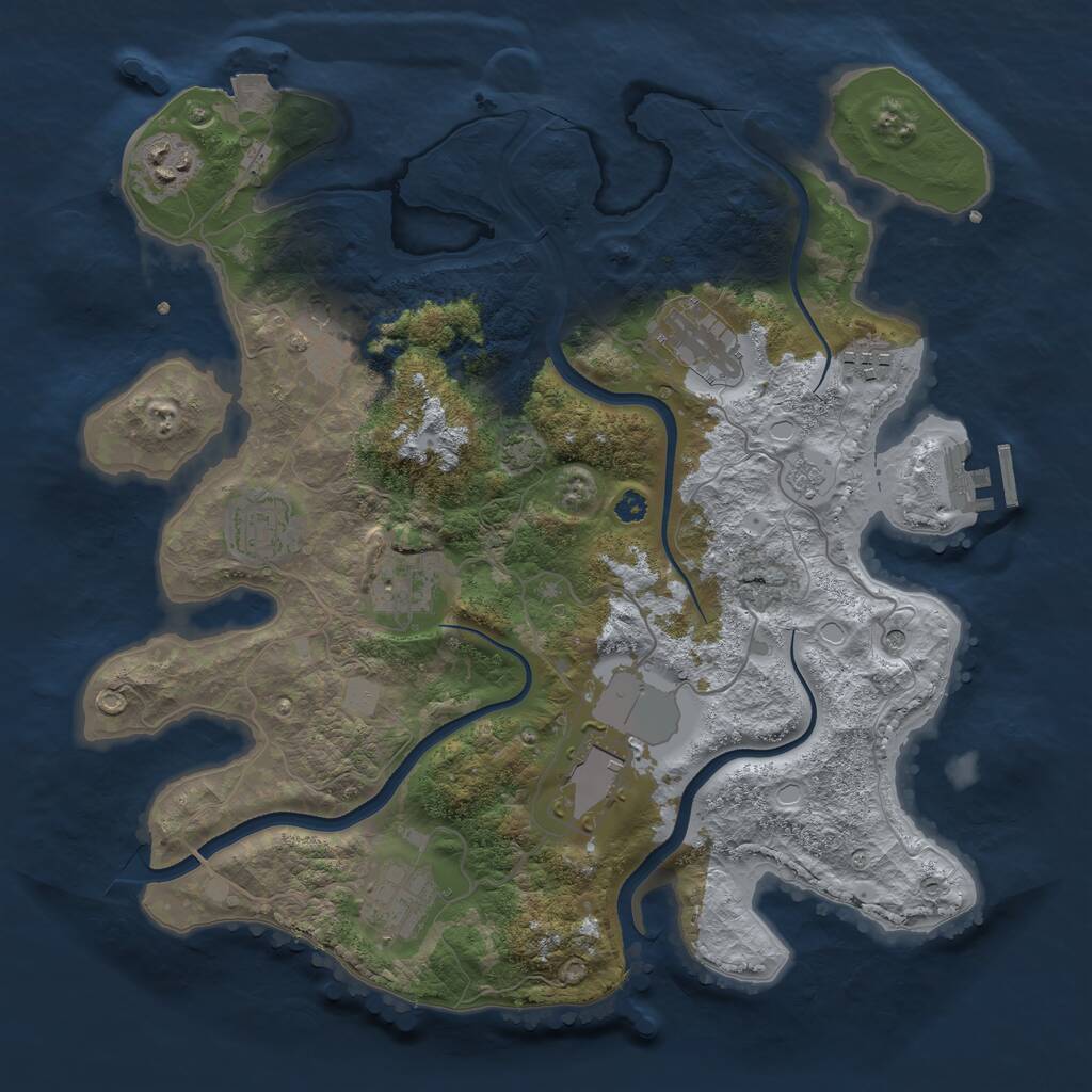 Rust Map: Procedural Map, Size: 3500, Seed: 2129703814, 13 Monuments
