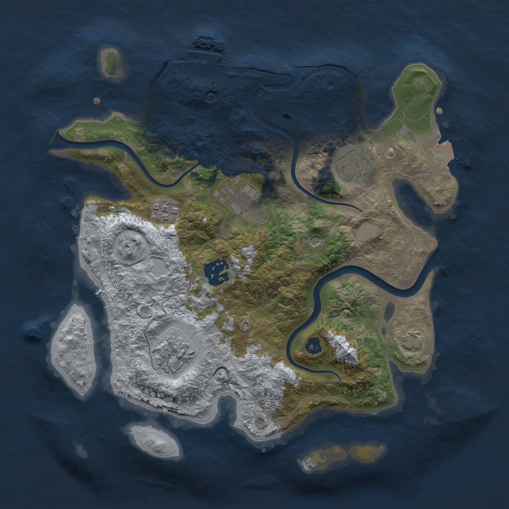 Rust Map: Procedural Map, Size: 3000, Seed: 1047454736, 9 Monuments