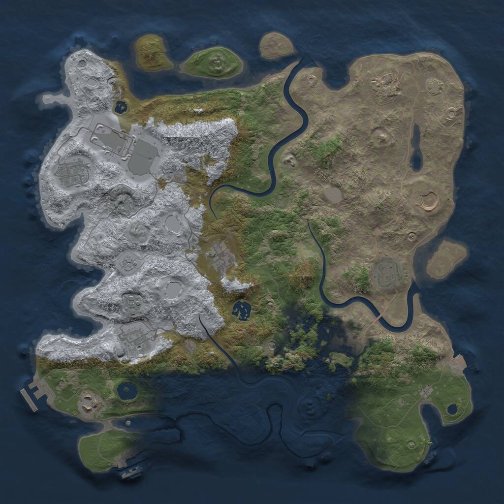 Rust Map: Procedural Map, Size: 3950, Seed: 53234980, 17 Monuments