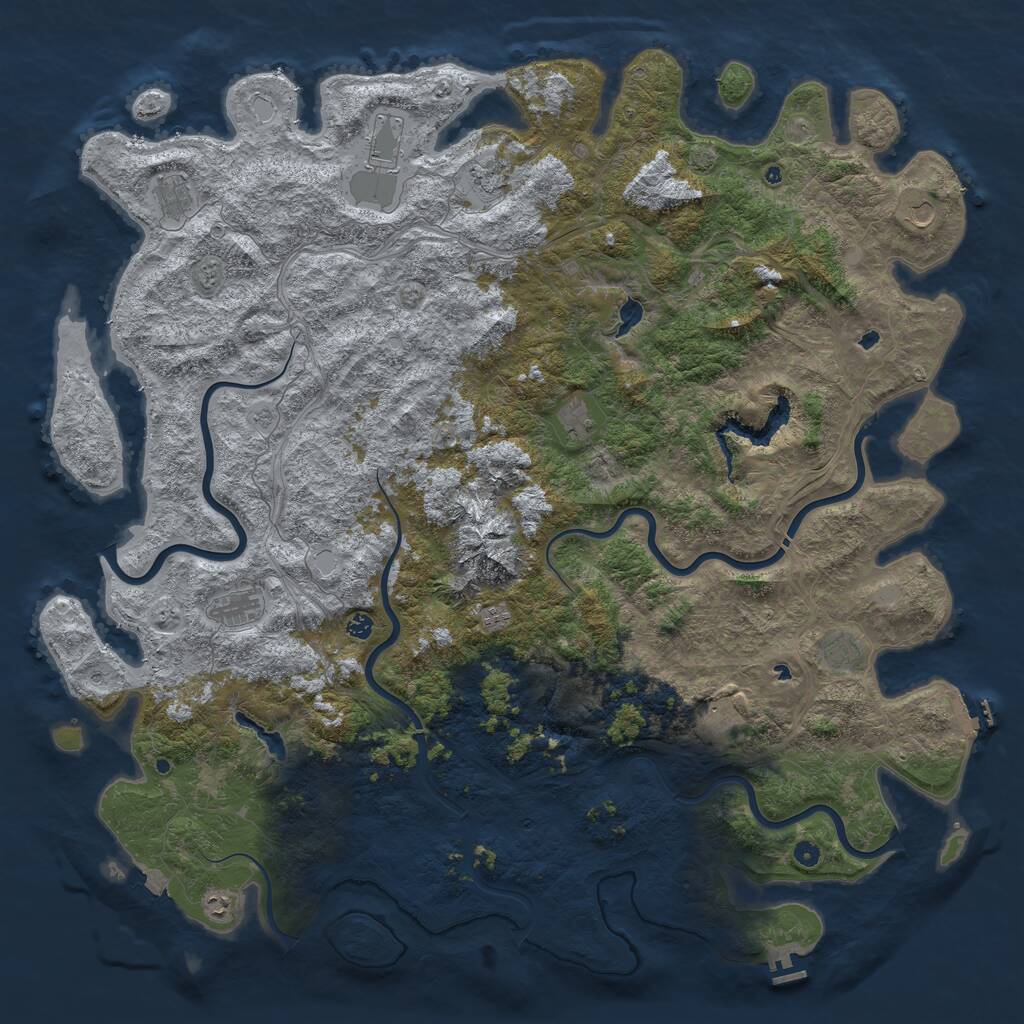 Rust Map: Procedural Map, Size: 6000, Seed: 46275600, 17 Monuments