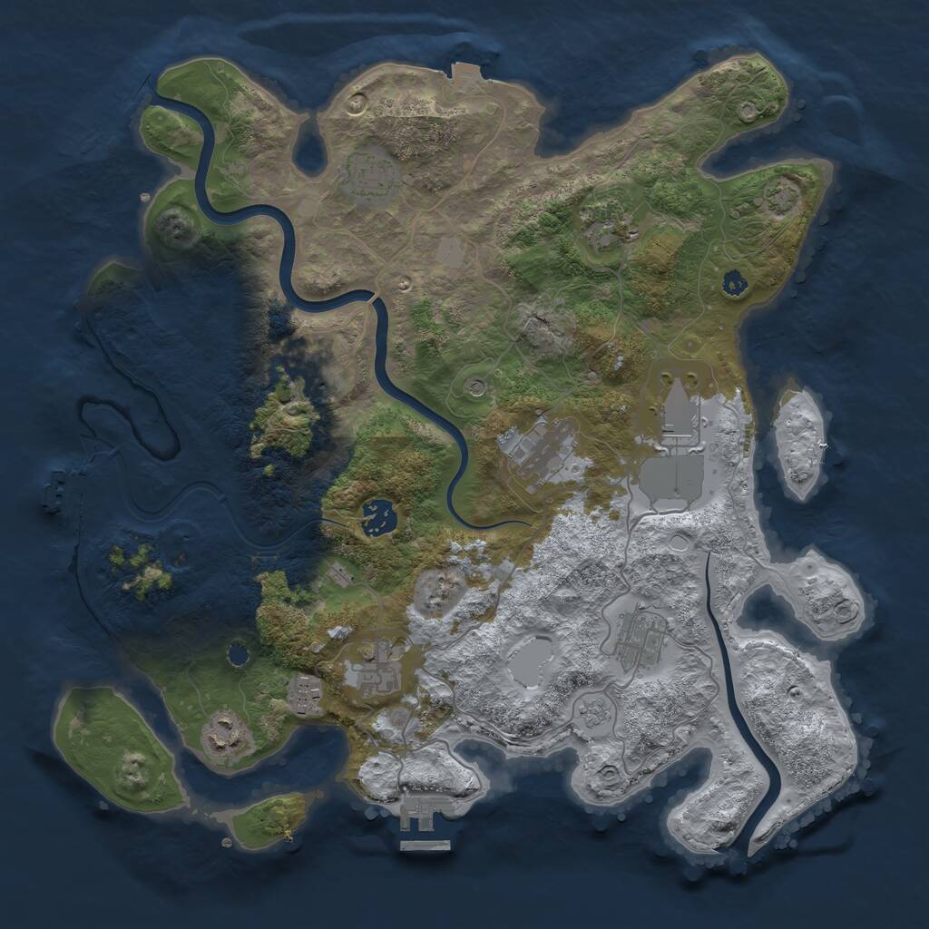 Rust Map: Procedural Map, Size: 3750, Seed: 308530973, 16 Monuments