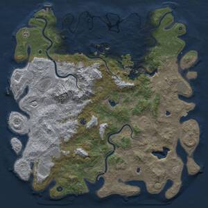 Thumbnail Rust Map: Procedural Map, Size: 5500, Seed: 384758657, 17 Monuments