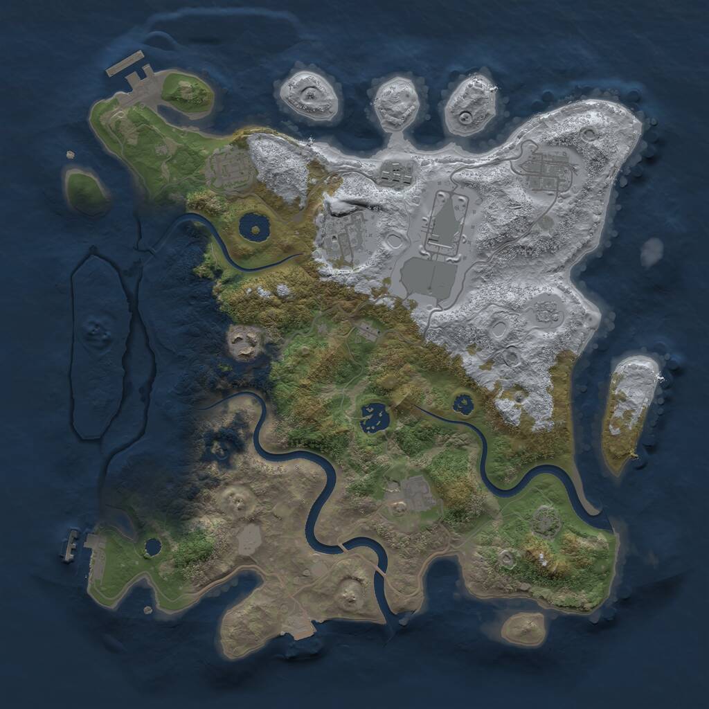 Rust Map: Procedural Map, Size: 3500, Seed: 1044630528, 14 Monuments