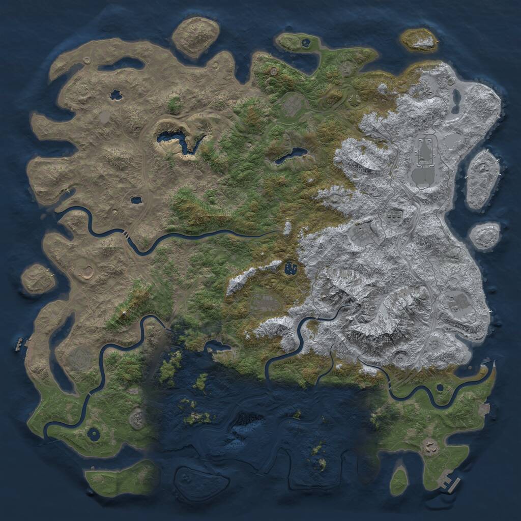 Rust Map: Procedural Map, Size: 6000, Seed: 43854175, 17 Monuments