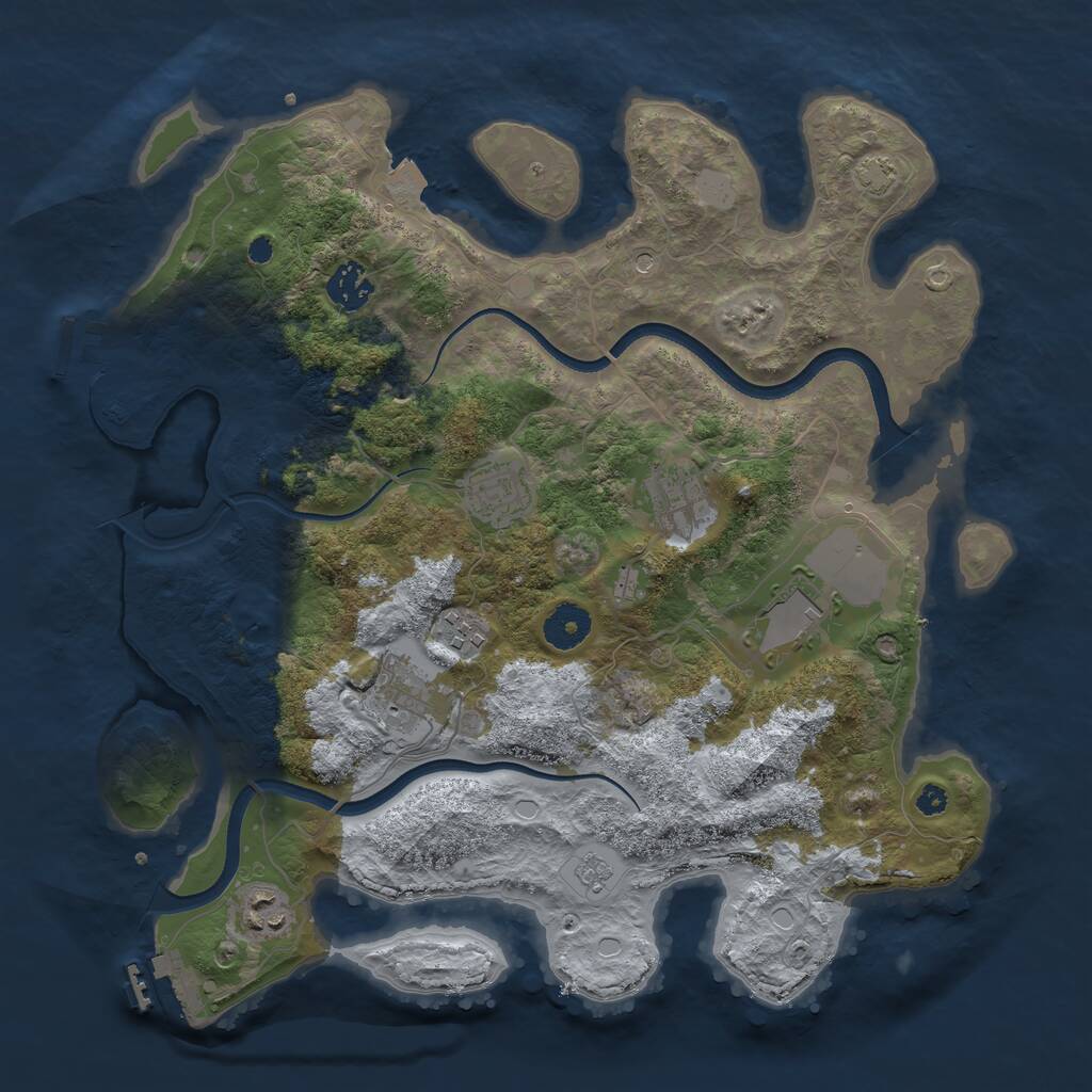 Rust Map: Procedural Map, Size: 3600, Seed: 2910678, 13 Monuments