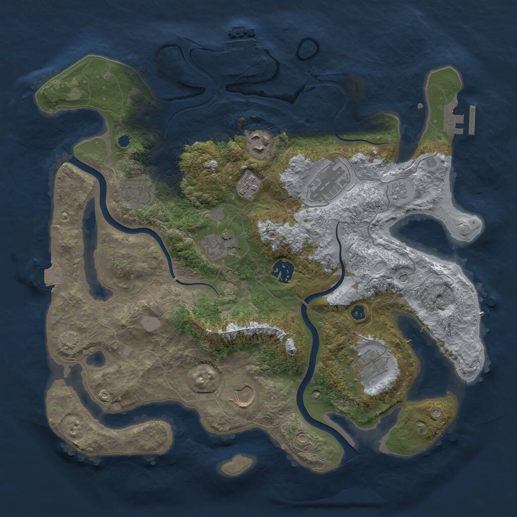 Rust Map: Procedural Map, Size: 3550, Seed: 591826192, 14 Monuments
