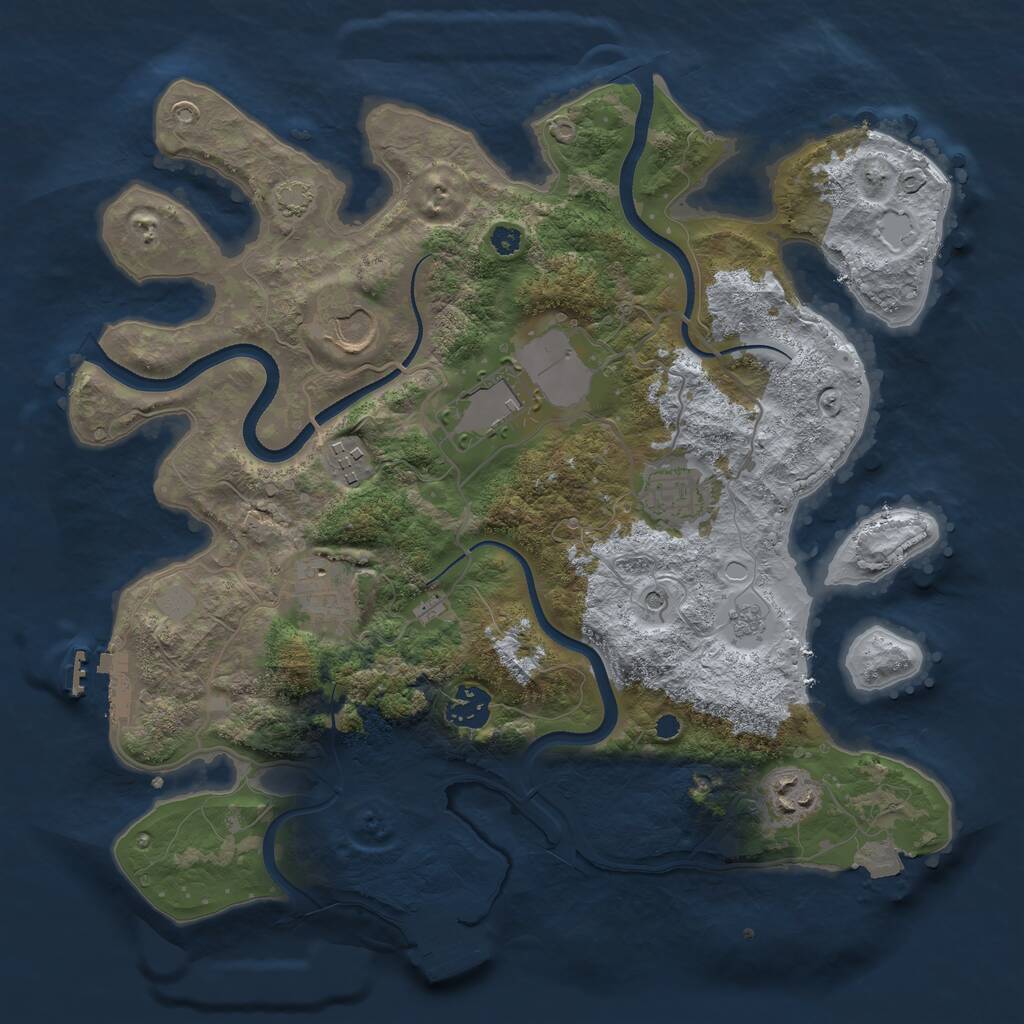 Rust Map: Procedural Map, Size: 3500, Seed: 747694101, 13 Monuments