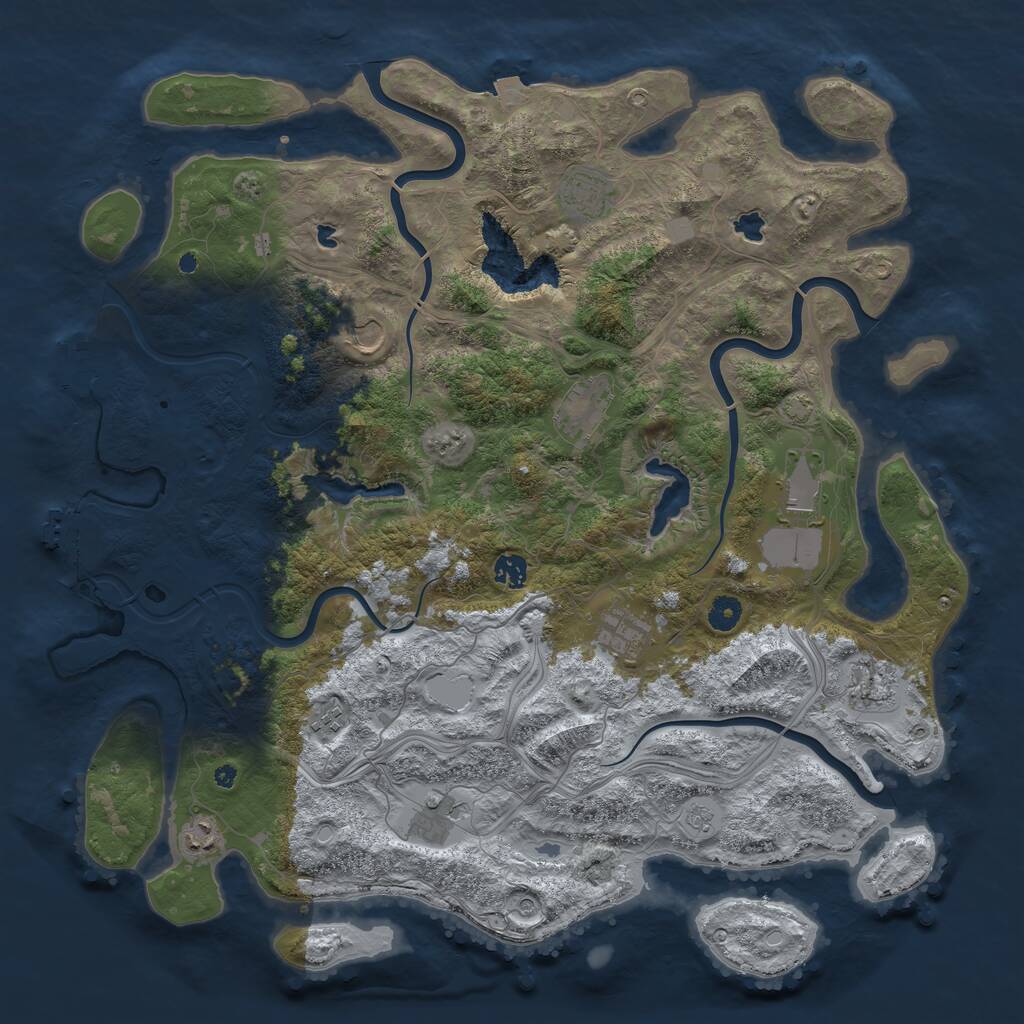 Rust Map: Procedural Map, Size: 4500, Seed: 1055092787, 16 Monuments