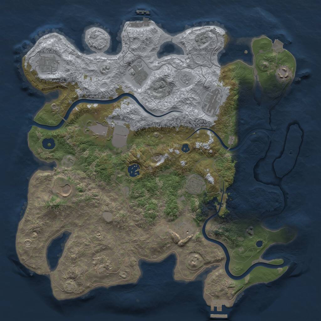 Rust Map: Procedural Map, Size: 3850, Seed: 627734218, 17 Monuments