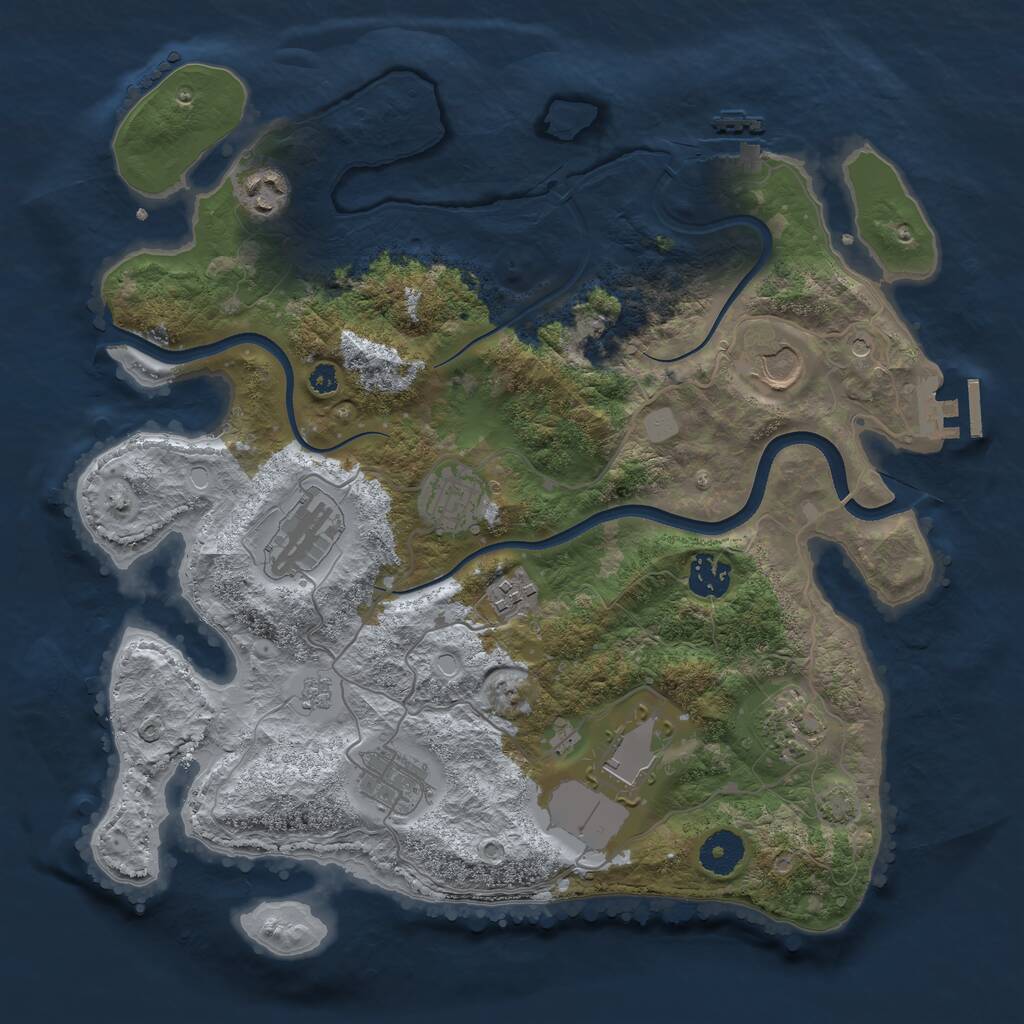 Rust Map: Procedural Map, Size: 3550, Seed: 1733926141, 15 Monuments