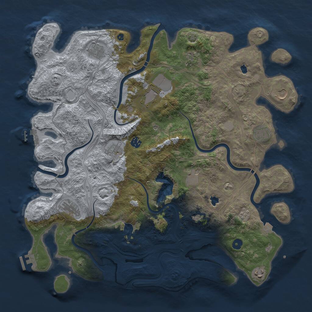 Rust Map: Procedural Map, Size: 4500, Seed: 1190847979, 17 Monuments