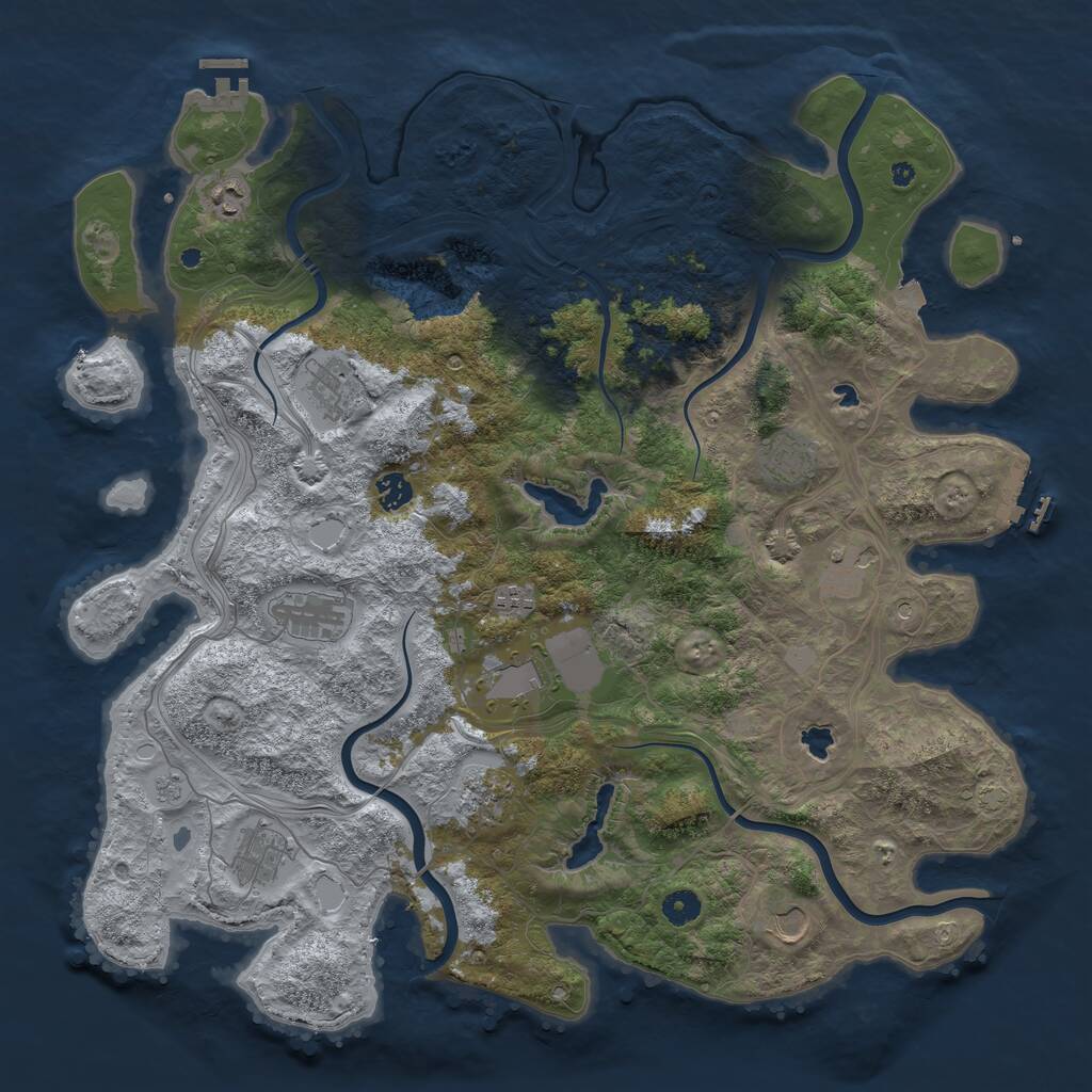 Rust Map: Procedural Map, Size: 4500, Seed: 870129105, 17 Monuments
