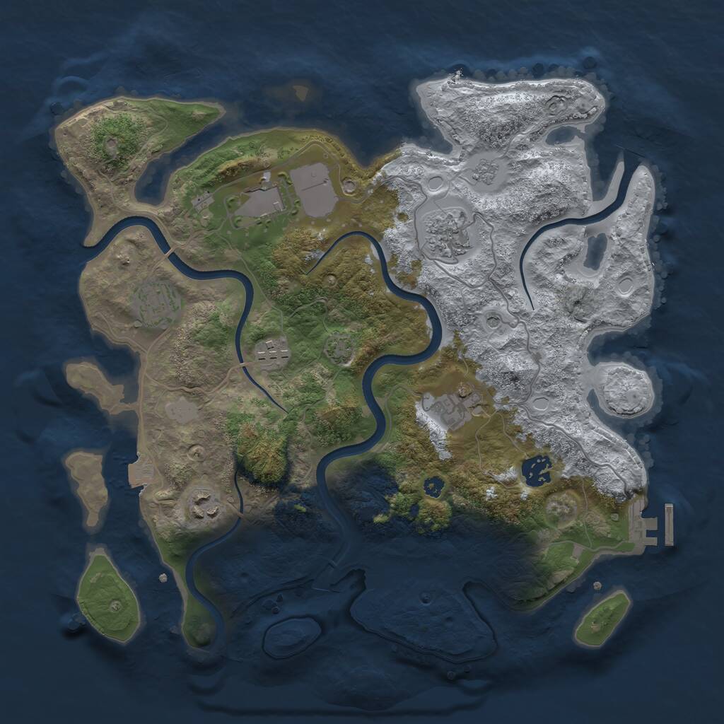 Rust Map: Procedural Map, Size: 3500, Seed: 877033991, 12 Monuments