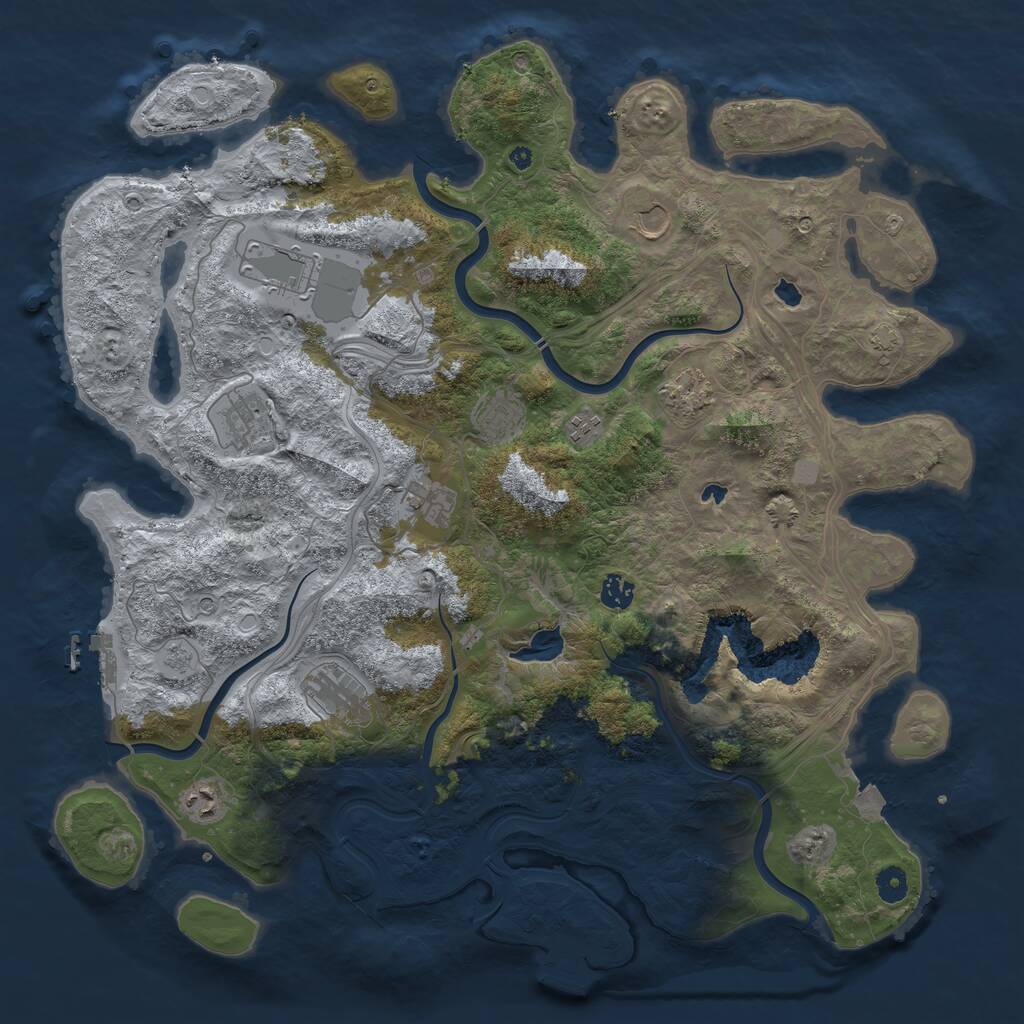 Rust Map: Procedural Map, Size: 4500, Seed: 3648, 16 Monuments