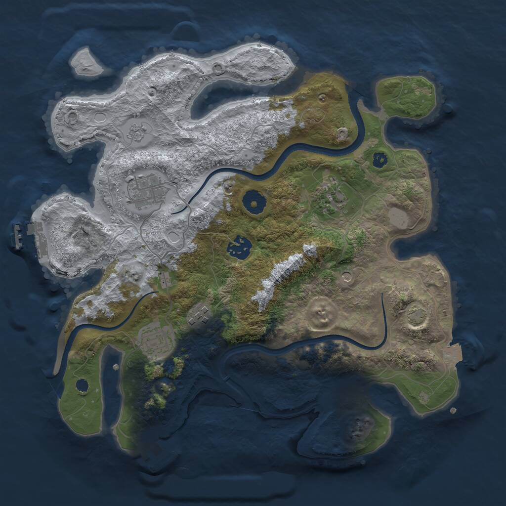 Rust Map: Procedural Map, Size: 3250, Seed: 1047491877, 11 Monuments