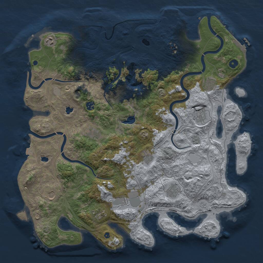 Rust Map: Procedural Map, Size: 4500, Seed: 1386559453, 17 Monuments