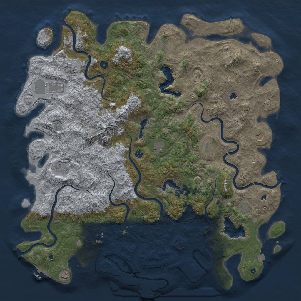 Rust Map: Procedural Map, Size: 5500, Seed: 697278799, 17 Monuments
