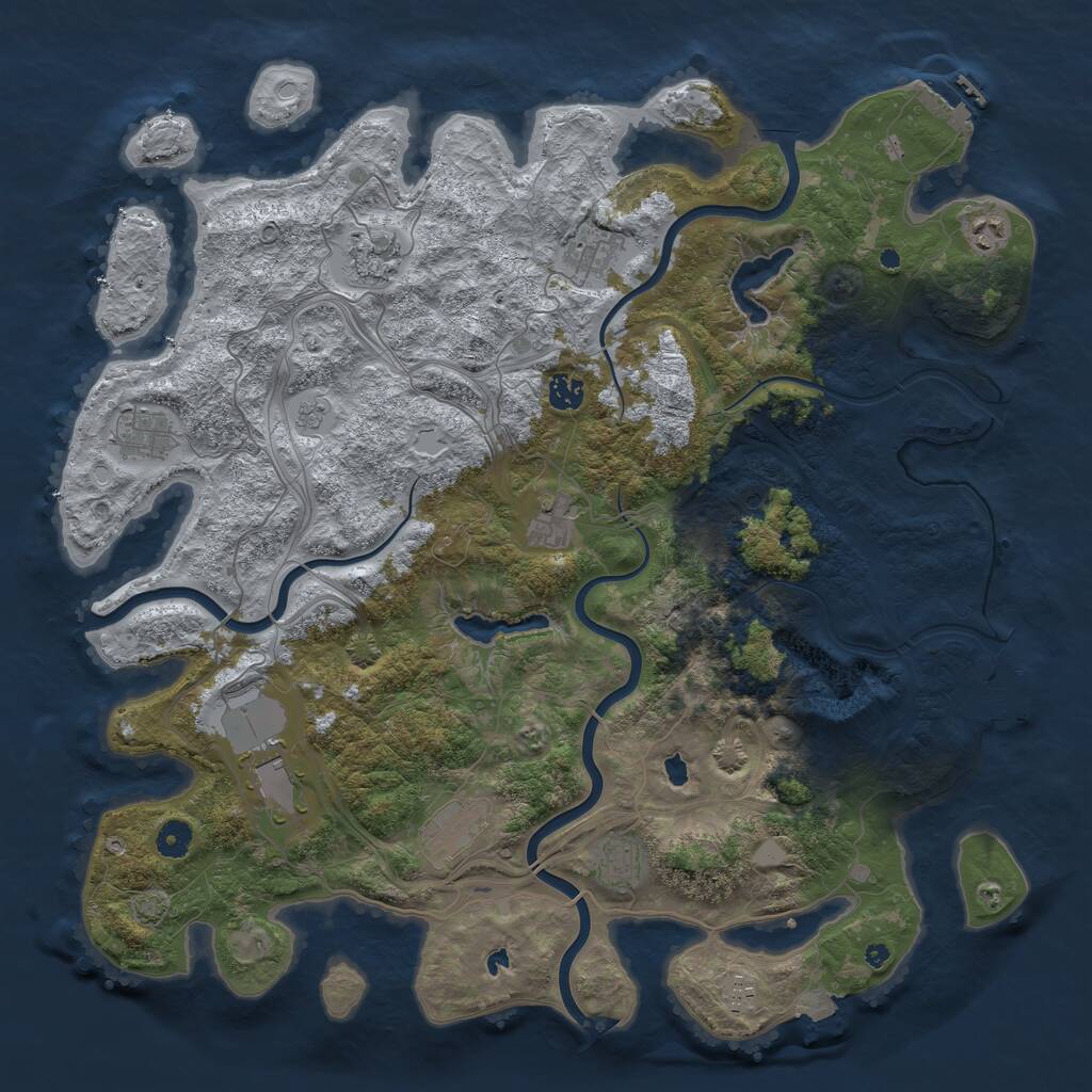 Rust Map: Procedural Map, Size: 4500, Seed: 710373546, 16 Monuments