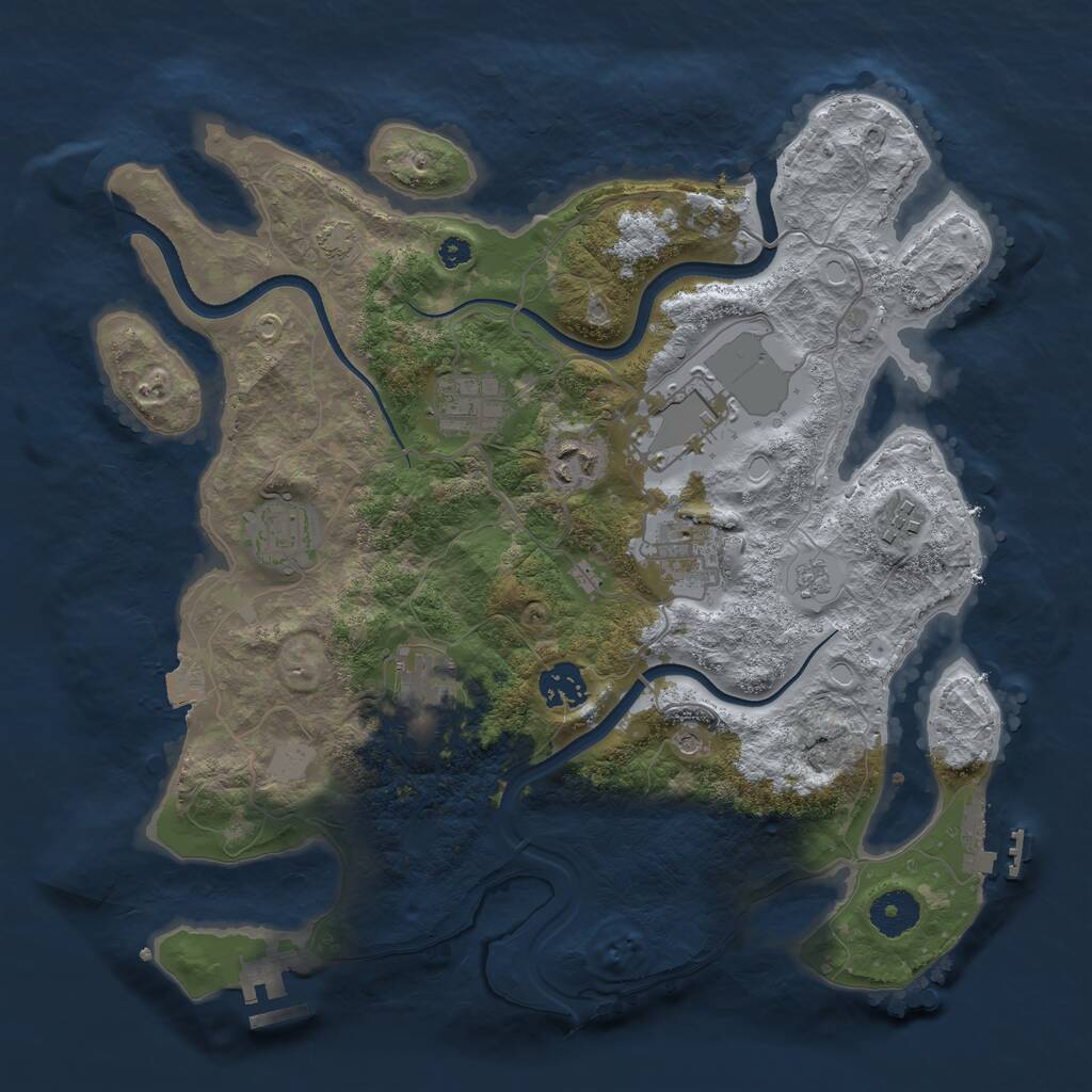 Rust Map: Procedural Map, Size: 3500, Seed: 2086890746, 14 Monuments