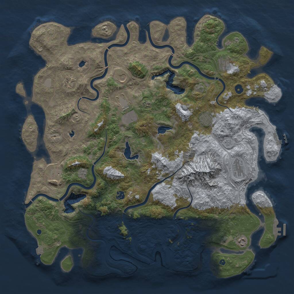 Rust Map: Procedural Map, Size: 5000, Seed: 74368, 16 Monuments