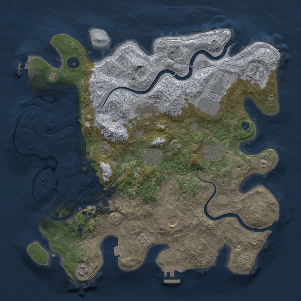 Rust Map: Procedural Map, Size: 3799, Seed: 1, 14 Monuments