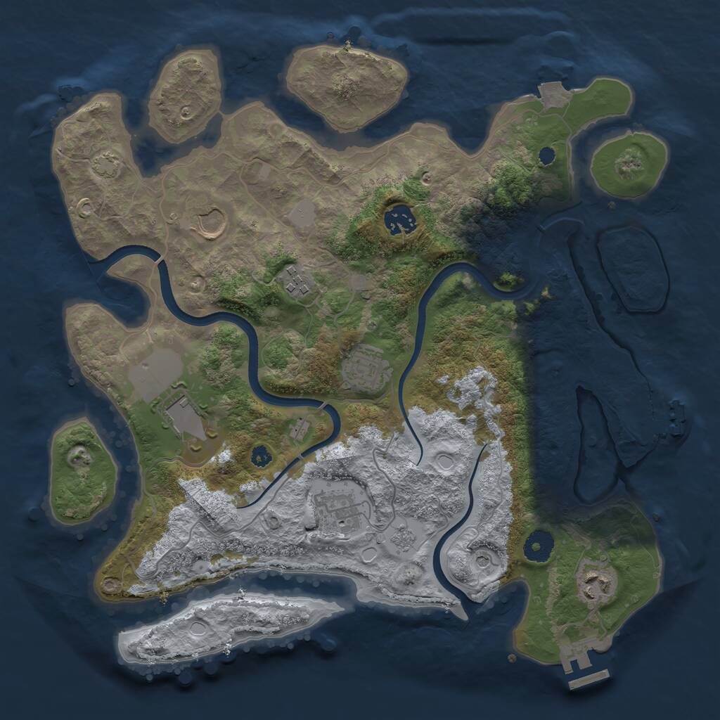 Rust Map: Procedural Map, Size: 3500, Seed: 637985, 13 Monuments