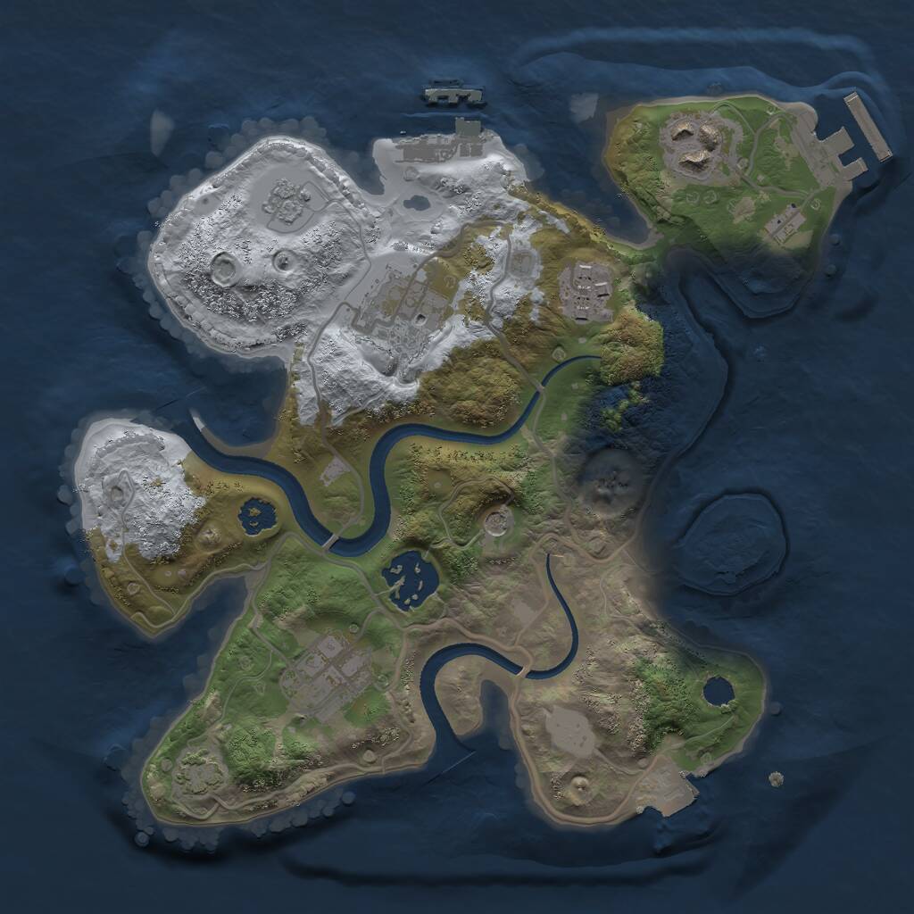 Rust Map: Procedural Map, Size: 2500, Seed: 1208277464, 11 Monuments