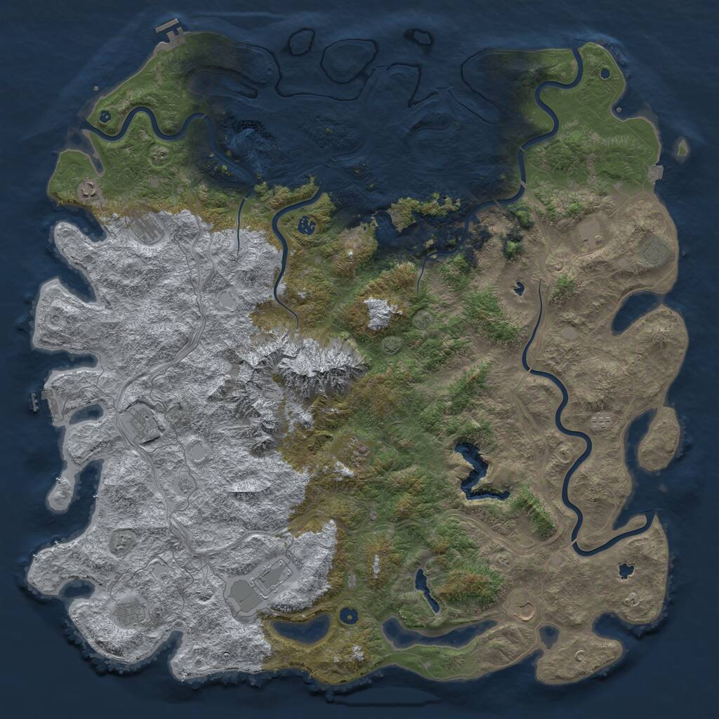 Rust Map: Procedural Map, Size: 5999, Seed: 1321186663, 17 Monuments