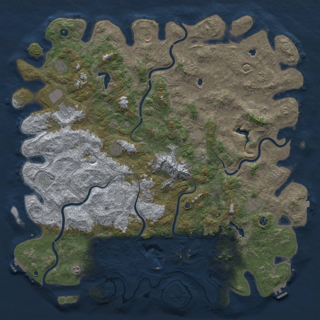 Rust Map: Procedural Map, Size: 6000, Seed: 663050894, 17 Monuments