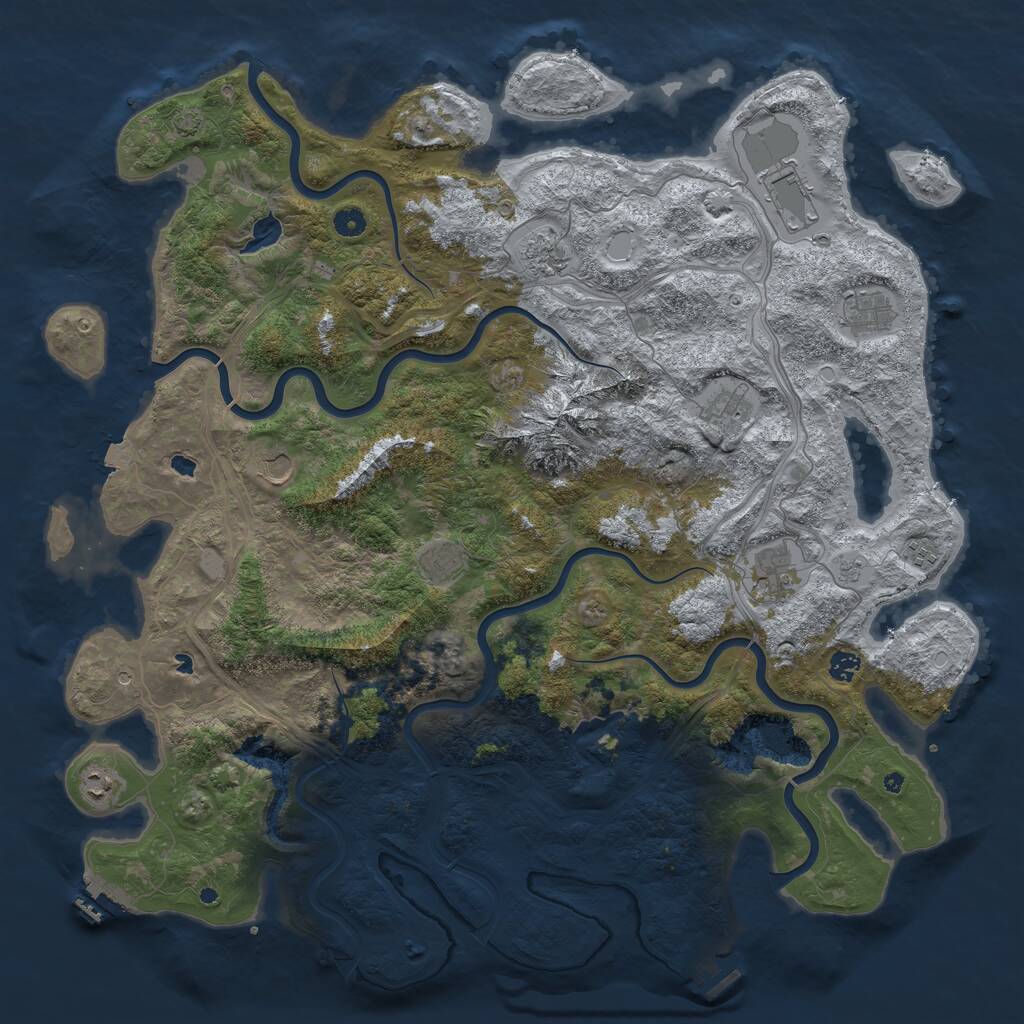 Rust Map: Procedural Map, Size: 5000, Seed: 55573, 16 Monuments