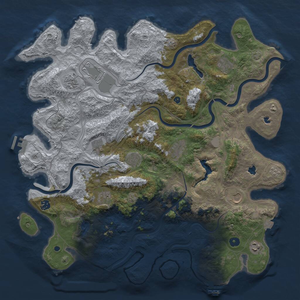 Rust Map: Procedural Map, Size: 4500, Seed: 1007870661, 17 Monuments
